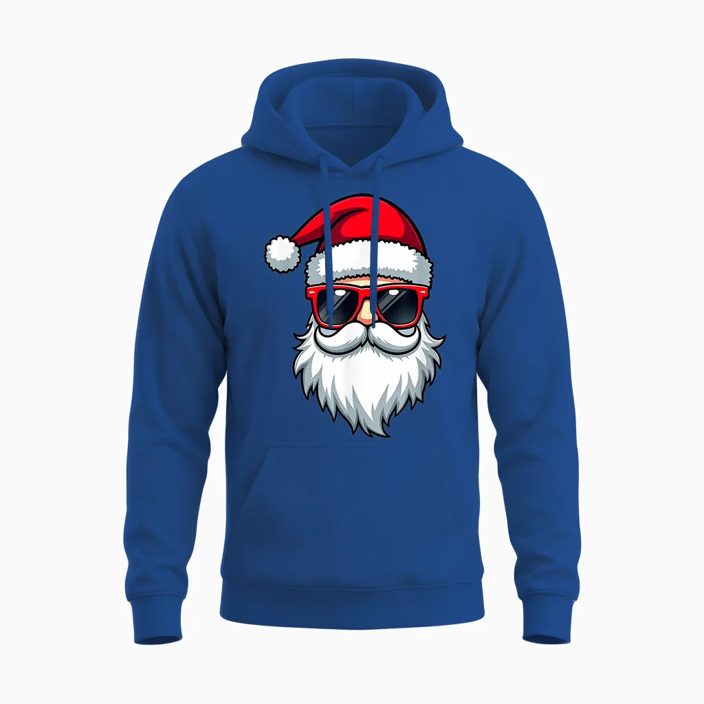 Cool Santa in Sunglasses Christmas Modern Holiday Art Tee T-Shirt, Black, S Unisex Hoodie in Royal