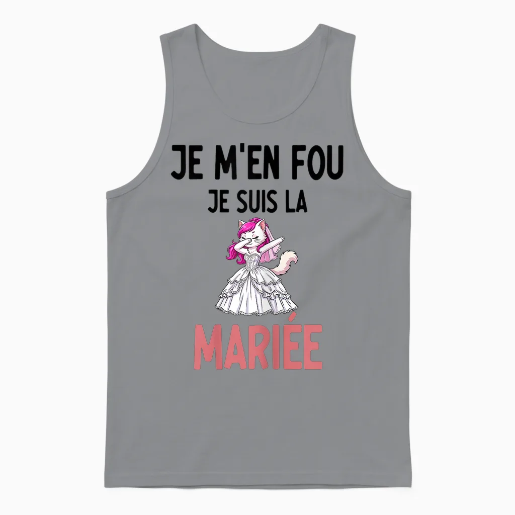 Evjf Je M'en Fou Je Suis La Mariée Chat Dab Humour Unisex Tank Top in Sport Grey