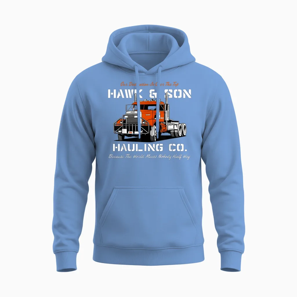 Hawk and Son Hauling Company Big Rig Pride Unisex Hoodie in Carolina Blue