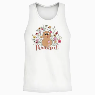 Thankful Floral Turkey Natural Cute Thanksgiving Unisex Tank Top - White
