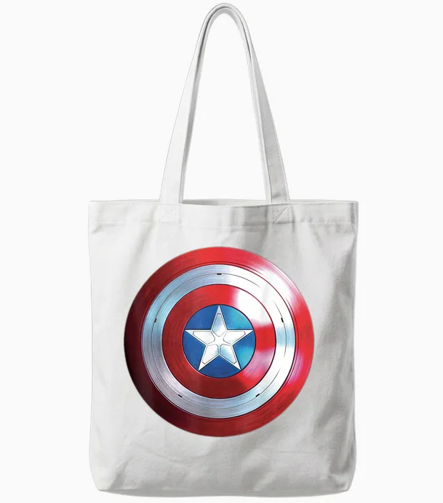 Marvel Studios Captain America 4: Brave New World Shield T-Shirt, Black Tote Bags in White