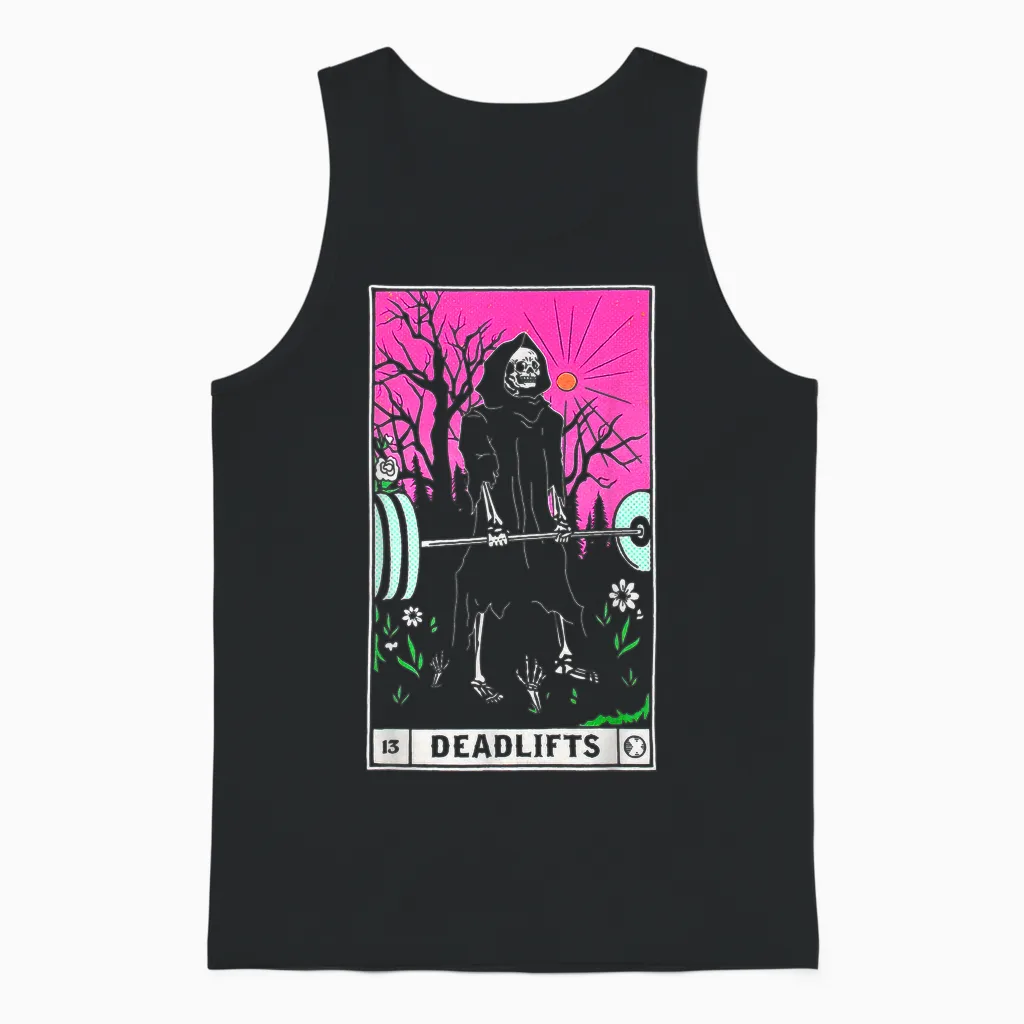 Funny Tarot Card Deadlifts Gym Workout Occult Reader Black T-Shirt - Classic Fit Unisex Tank Top in Black