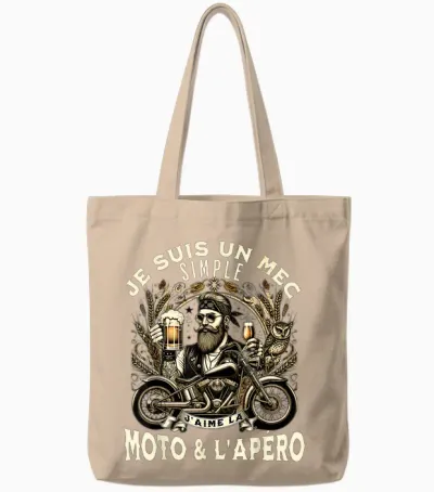 Gift Fan Motorcycle and Aperitif Biker Humour Alcohol Funny T-Shirt, Black, S Tote Bags - Natural