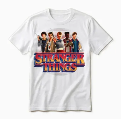 Stranger Things Season 5 Main Crew 80's Style Group Logo Unisex T-Shirt - White