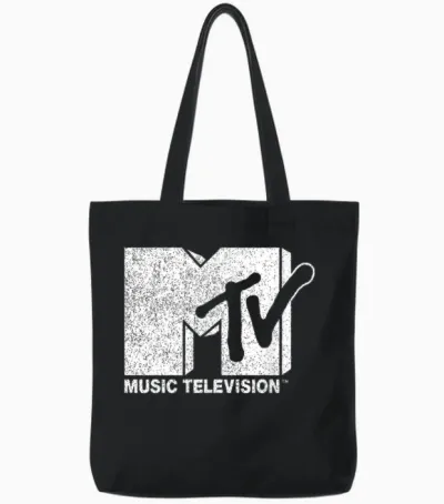 Mtv Classic Distressed Logo T-Shirt, Black Tote Bags - Black
