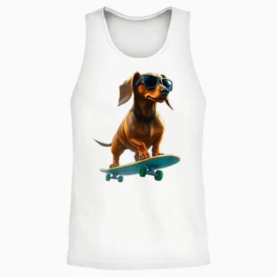 Badger on Skateboard - Funny Dog T-Shirt, Black, S Unisex Tank Top - White