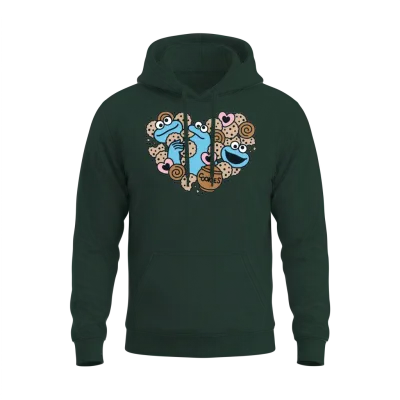 Sesame Street Design Heart with Cookie Monster Unisex Hoodie - Forest