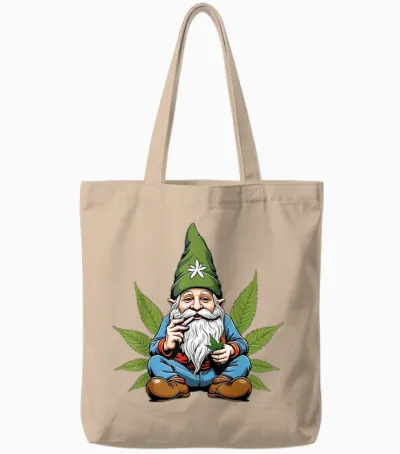 Hippie Gnome Smoking Weed Pot Leaf 420 Marijuana Cannabis Tote Bags - Natural