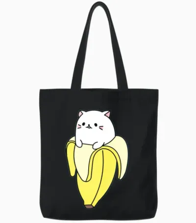 Banana Cat Tote Bags - Black