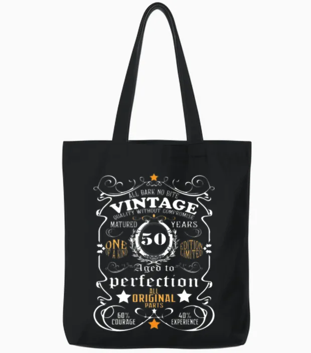 50th Birthday Shirt Vintage 50th Birthday Gift Tote Bags in Black