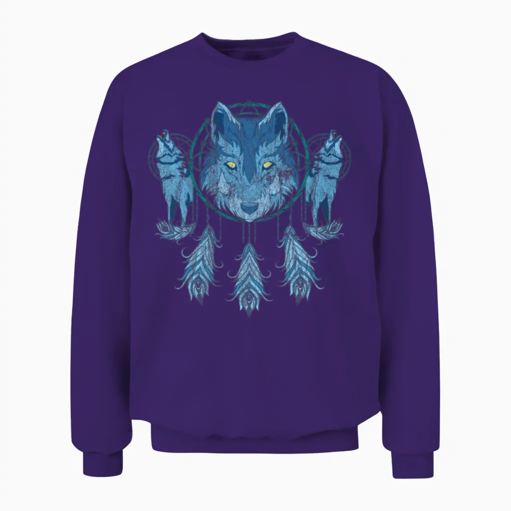 Predator Dream Catcher Animal Motif Gift Wolf Unisex Sweatshirt in Purple