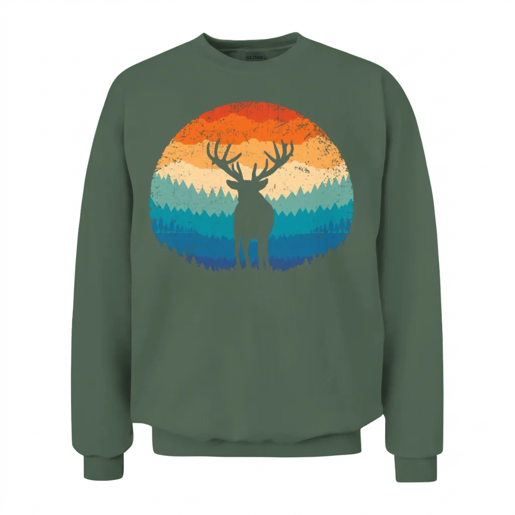 Retro Mountain Deer β Wildlife Unisex Sweatshirt - Military Green