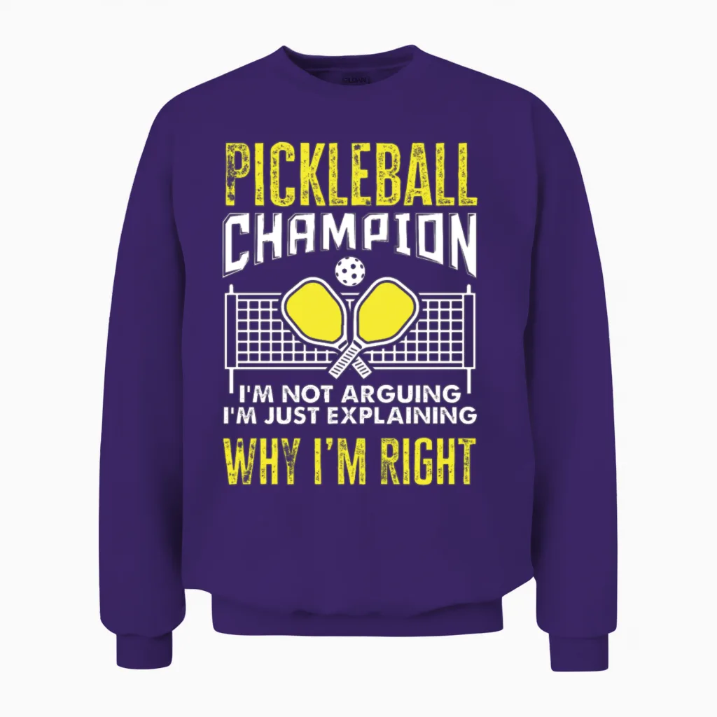 Pickleball Champion Funny Pickleball Gift Unisex Sweatshirt in Purple