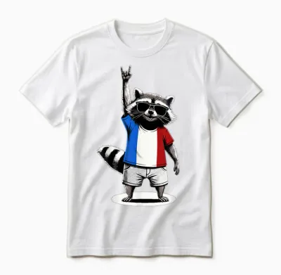 Französische Flagge Waschbär Lustig Frankreich Unisex T-Shirt - White