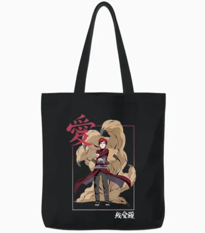 Naruto Shippuden Kanji Gaara T-Shirt Frame, Black Tote Bags - Black
