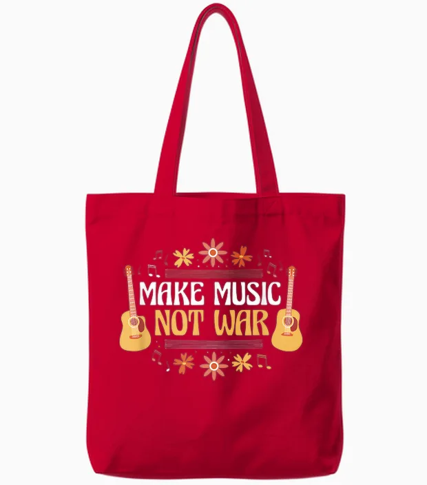 Music - Guitar - Make Music Not War T-Shirt, Black Tote Bags in Red