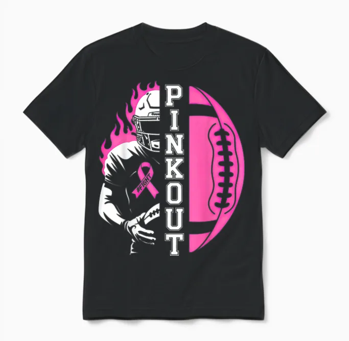 Football Pink Out Team Breast Cancer Unisex T-Shirt in Black
