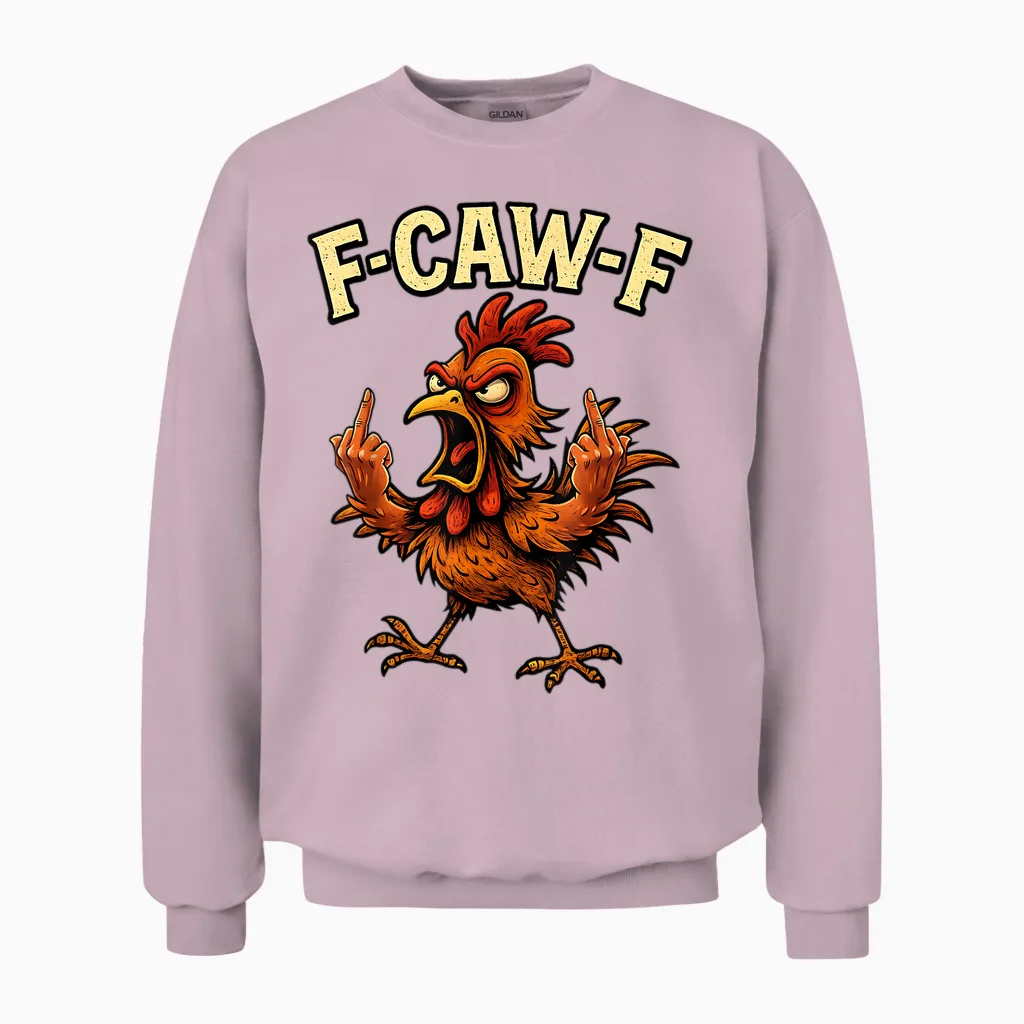 F-Caw-F Coq Meme Fcawf Humour Chicken Humour Joke F'caw-F Unisex Sweatshirt in Light Pink