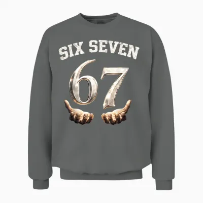 Six Seven 67 Meme Lustiges Zahlen Design Für Kinder Teenager Unisex Sweatshirt - Graphite Heather