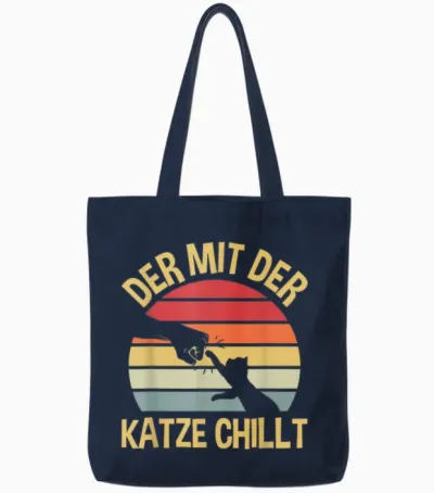 Der Mit Der Katze Chillt Katzen Katzenpapa Katzenbesitzer Tote Bags - Navy
