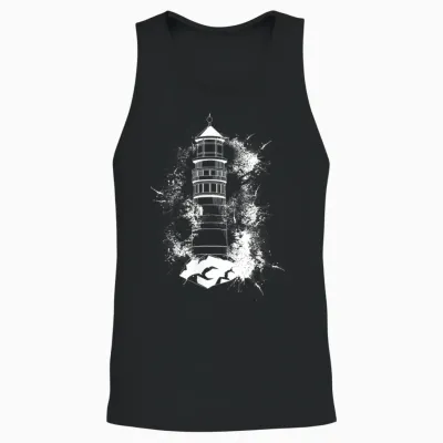 Lighthouse T-Shirt Sea Light Seagulls Coast Harbour Maritime Lighthouse, Black, S Unisex Tank Top - Black