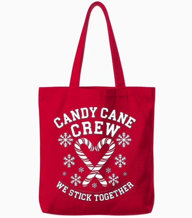Candy Cane Crew We Stick Together Christmas Costume Xmas Tote Bags in Red