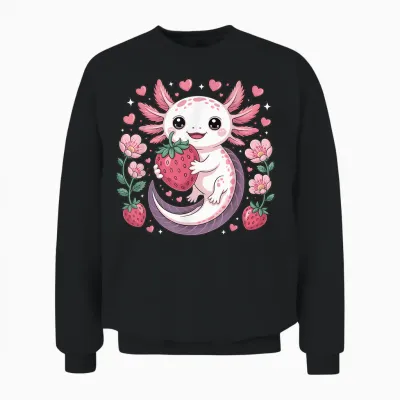 Axolotl Erdbeere Kawaii Anime Axolotl Unisex Sweatshirt - Black