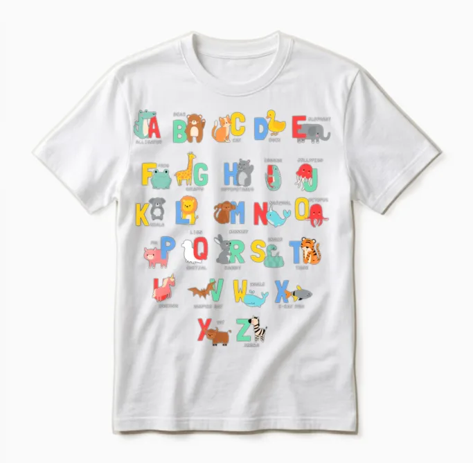 Animal Alphabet Funny Unisex T-Shirt in White