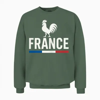 Modern France with White Rooster and French Unisex Sweatshirt - Military Green