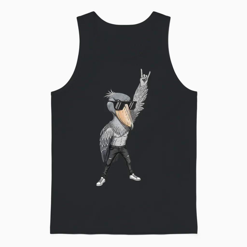 Cool Rocker Shoebill Cigogne Oiseau En Cuir Biker Tenue Unisex Tank Top in Black