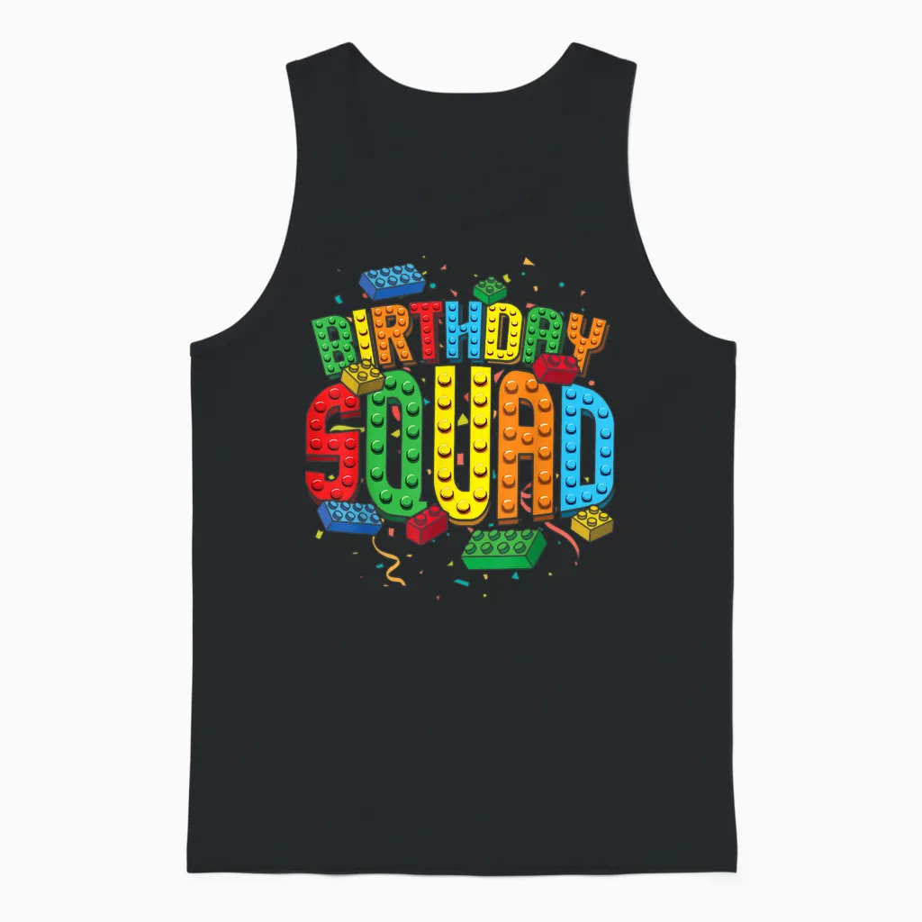 Birthday Squad Playing Bricks Brick Builder Block Building Unisex Tank Top in Black