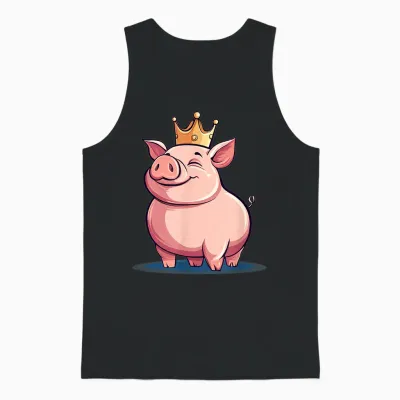 Funny Pig with Crown for Royal Smile T-Shirt, Black, S Unisex Tank Top - Black