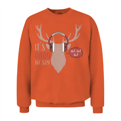 Retro Vintage Holiday Deer Knit Print Unisex Sweatshirt - Orange
