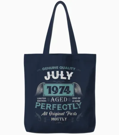 July 1974 Vintage Birthday Present Tote Bags - Navy