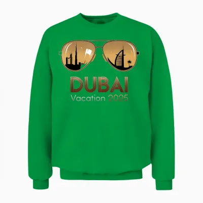 Dubai 2025 Vacation Sunset Desert Adventure Apparel Unisex Sweatshirt - Irish Green