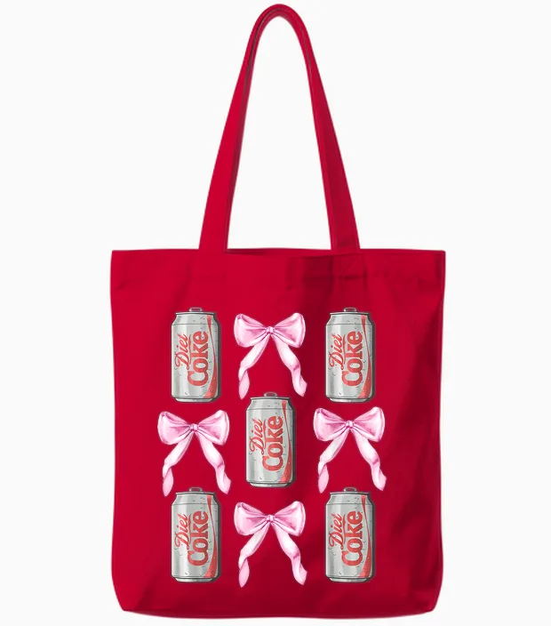Coca-Cola Diet Coke & Pink Bows Collage Logo Vintage Tote Bags in Red