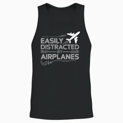 Easily Distracted by Airplanes Aircraft Pilot Aviation Unisex Tank Top - Black