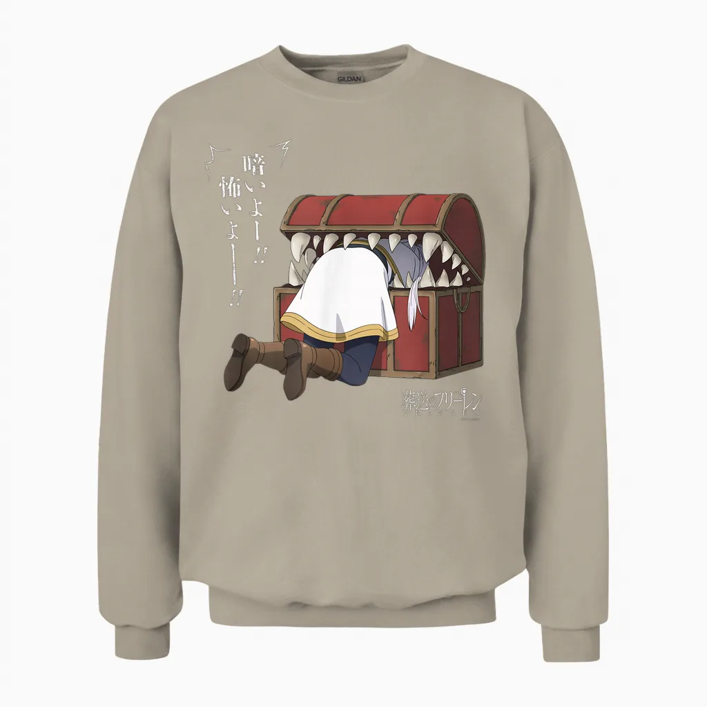 Frieren: Beyond Journey's End Frieren Eaten by a Mimic Anime Unisex Sweatshirt in Sand