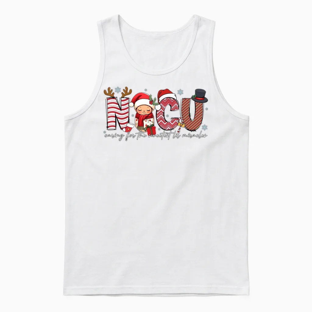 Nicu Caring for Sweetest Lil Miracles Christmas Nurse Gift Unisex Tank Top in White