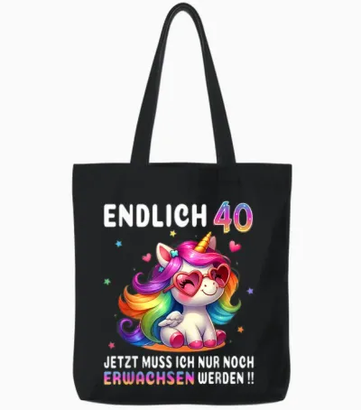 40th Birthday Gifts Woman 40 Years Unicorn Party Outfit Tote Bags - Black