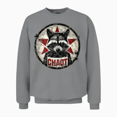 Raccoon Chaos Anarchy Star Fighter Revolution Vintage T-Shirt, Black Unisex Sweatshirt - Sport Grey