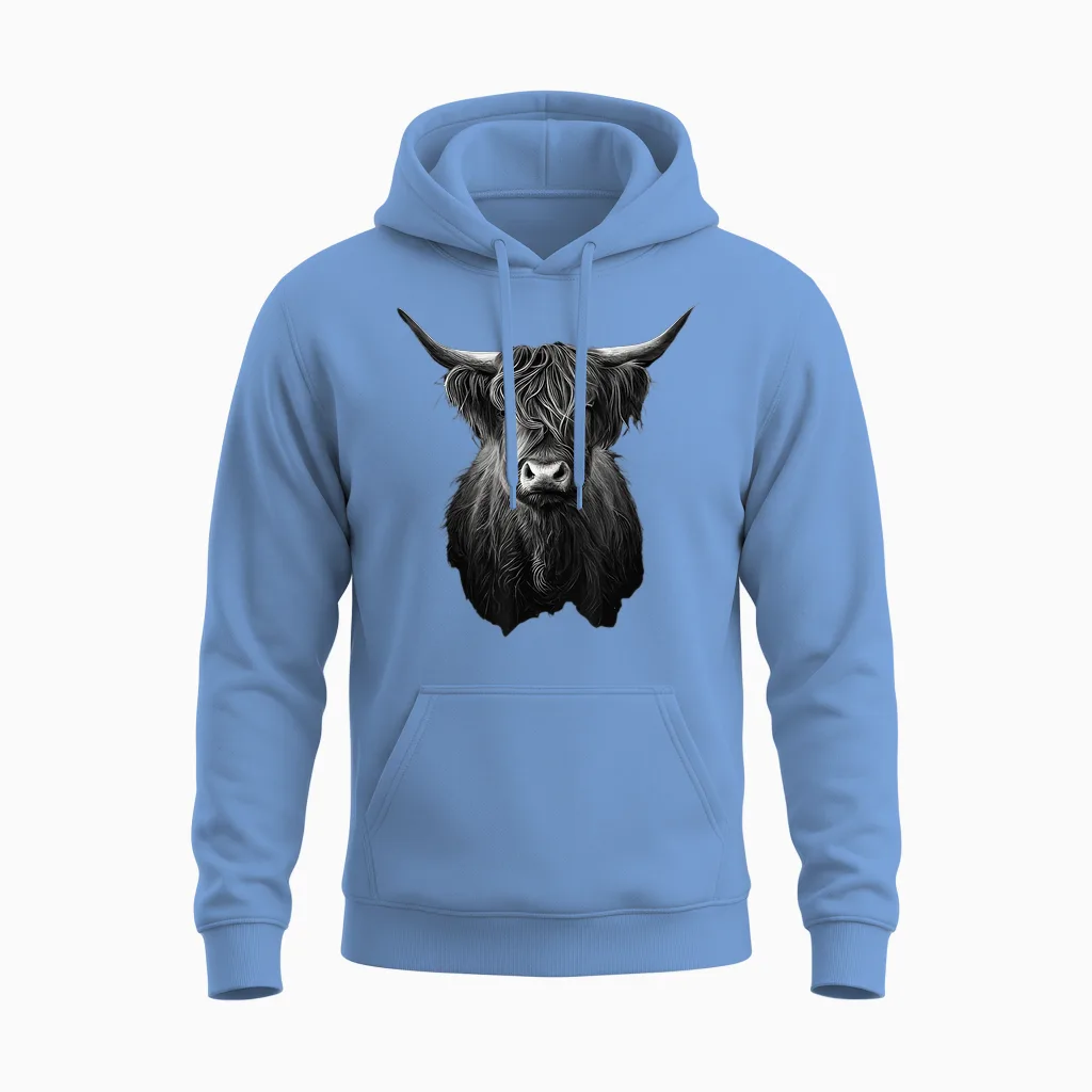 Scottish Highland Cattle Highland Cattle Gift Farmer T-Shirt, Black Unisex Hoodie in Carolina Blue