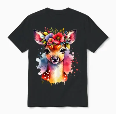 Trachtenshirt Kinder Mädchen Damen Hirsch Rehkitz Trachten Unisex T-Shirt - Black