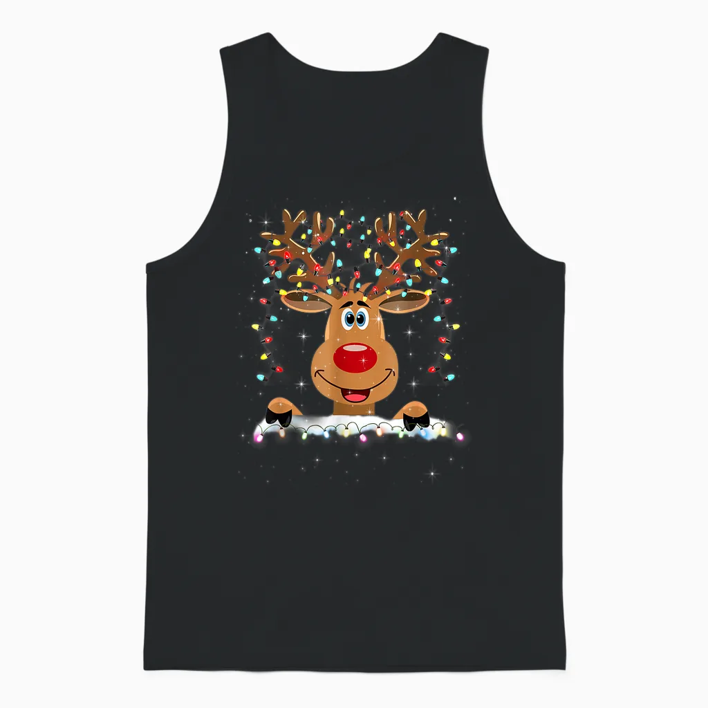 Christmas Woman Man Child Reindeer Nose Red Cute Funny T-Shirt, Black, S Unisex Tank Top in Black