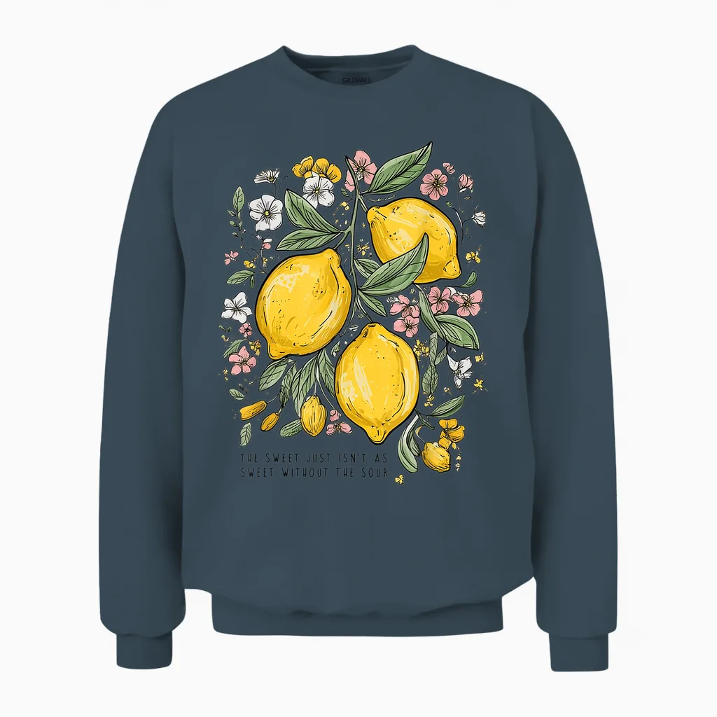 Retro Lemon Outfit with Lemon Tree Design Citrus Lemon T-Shirt, Black, S Unisex Sweatshirt in Dark Heather