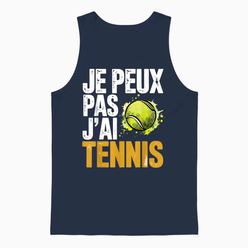 Graphic Original Je Peux Pas J'ai Tennis Unisex Tank Top in Navy