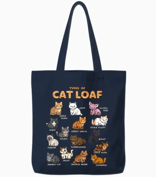 Types of Cat Loaf Cute Kitten Kawaii Cats, Cat Lover Tote Bags - Navy