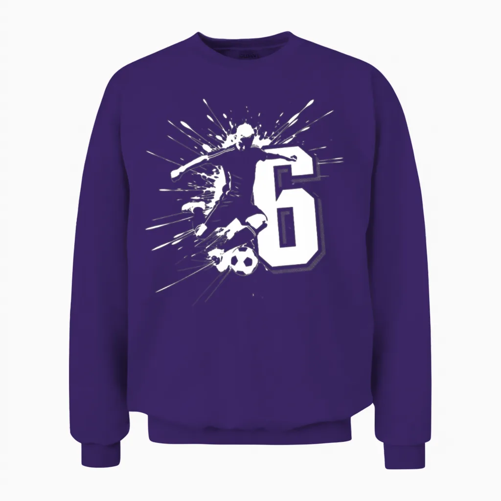 6th Birthday 6 Years Soccer Football Player Unisex Sweatshirt in Purple