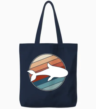 Whale in Retro Style Tote Bags - Navy