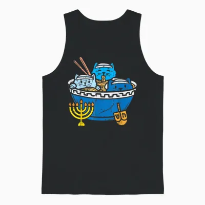 Jewish Cats Ramen Kitten Anime Hanukkah Pajamas Chanukah Pjs Unisex Tank Top - Black